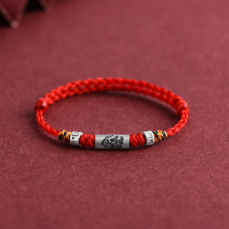 Sterling Silver Chinese Zodiac Red String Bracelet, Lucky Bead, Unisex Birthday & Zodiac‑Year Gift