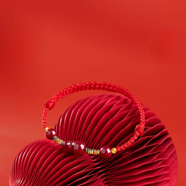 Cinnabar Bead & Peach Wood Gourd Red String Bracelet, Unisex Zodiac Gift