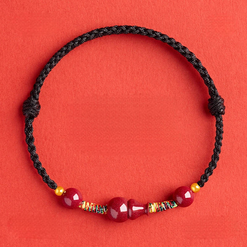 Cinnabar Bead & Peach Wood Gourd Red String Bracelet, Unisex Zodiac Gift