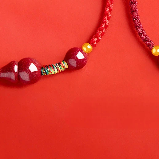 Cinnabar Bead & Peach Wood Gourd Red String Bracelet, Unisex Zodiac Gift