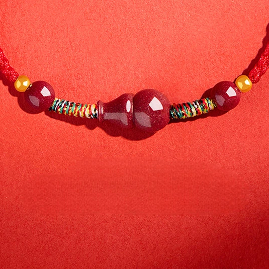 Cinnabar Bead & Peach Wood Gourd Red String Bracelet, Unisex Zodiac Gift