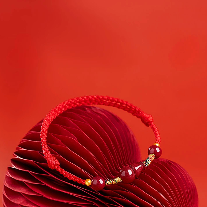 Cinnabar Bead & Peach Wood Gourd Red String Bracelet, Unisex Zodiac Gift
