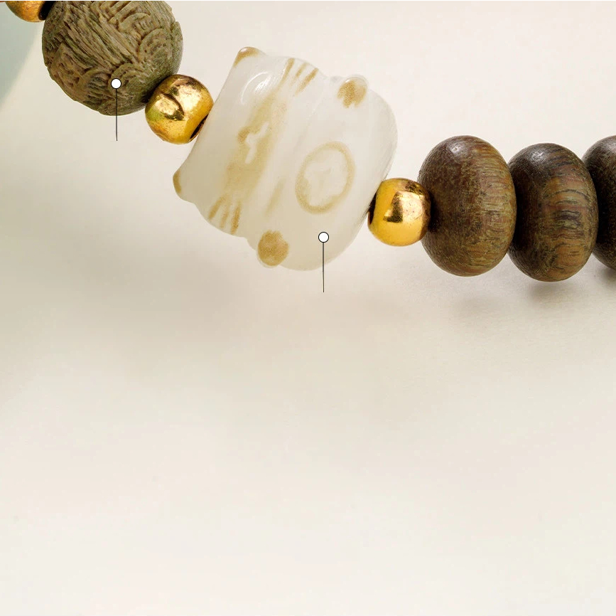 Green Sandalwood Rudraksha Bracelet, Wooden Prayer Bead Birthday Gift