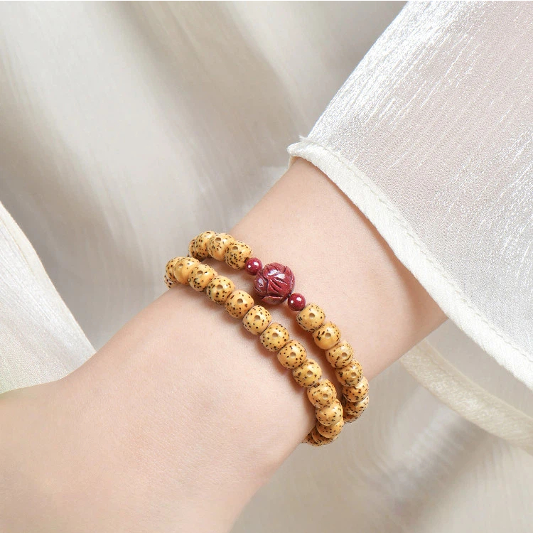 Xingyue Bodhi Double-Row Bracelet for Women, Natural Bodhi Calming Lotus Bracelet, Zodiac Year Gift