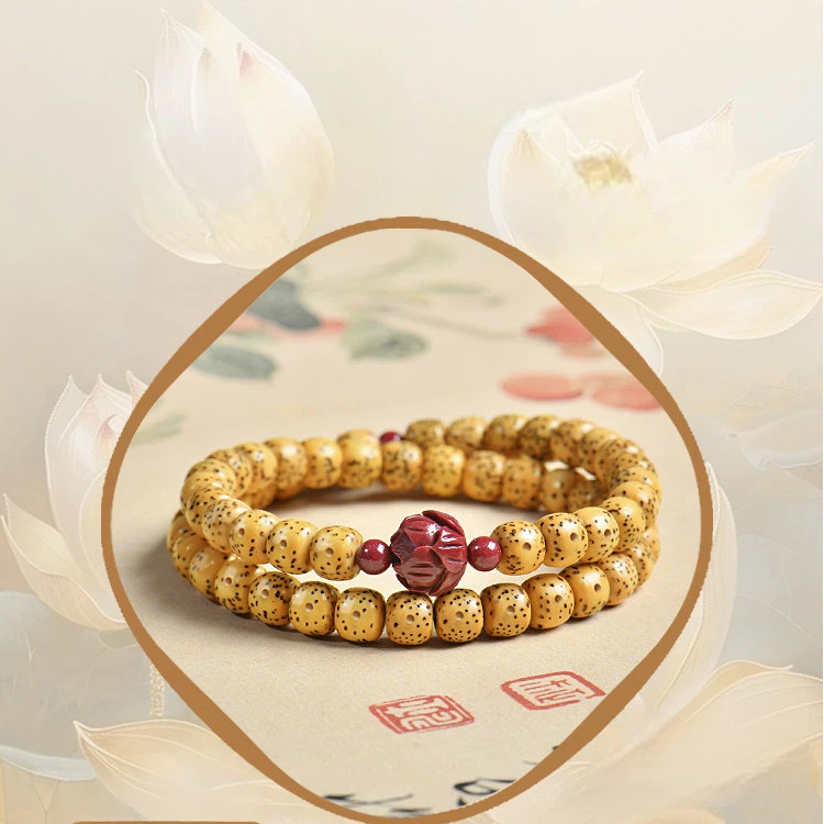 Xingyue Bodhi Double-Row Bracelet for Women, Natural Bodhi Calming Lotus Bracelet, Zodiac Year Gift