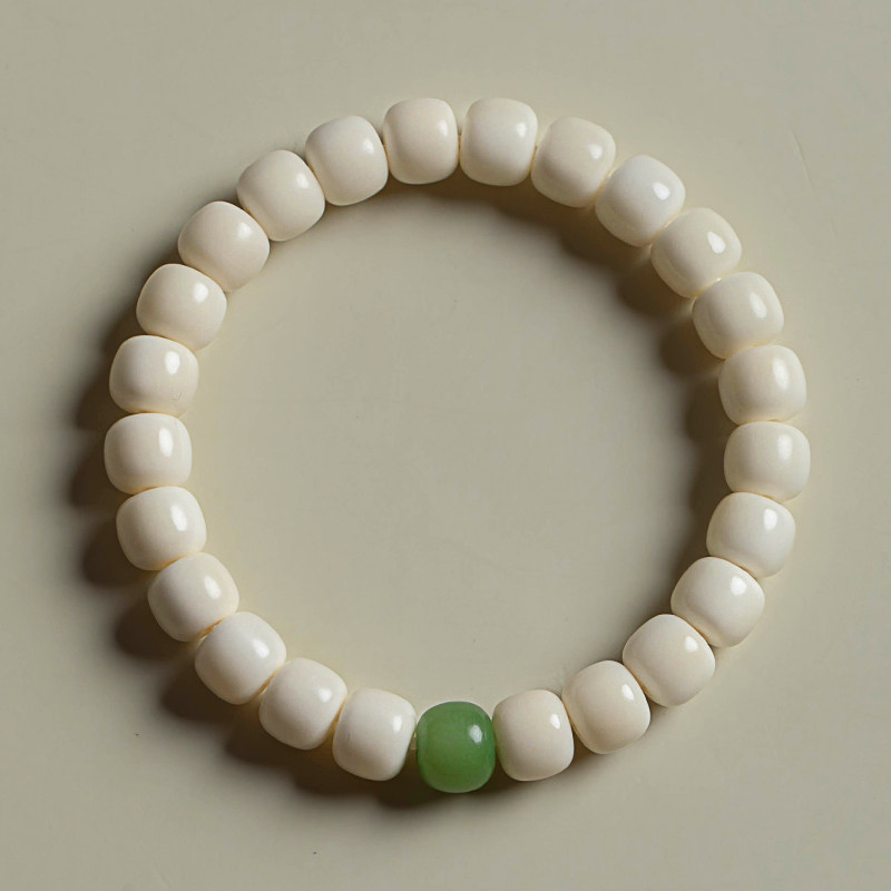 Natural White Jade Bodhi Bracelet with Hetian Jade, Holiday Gift