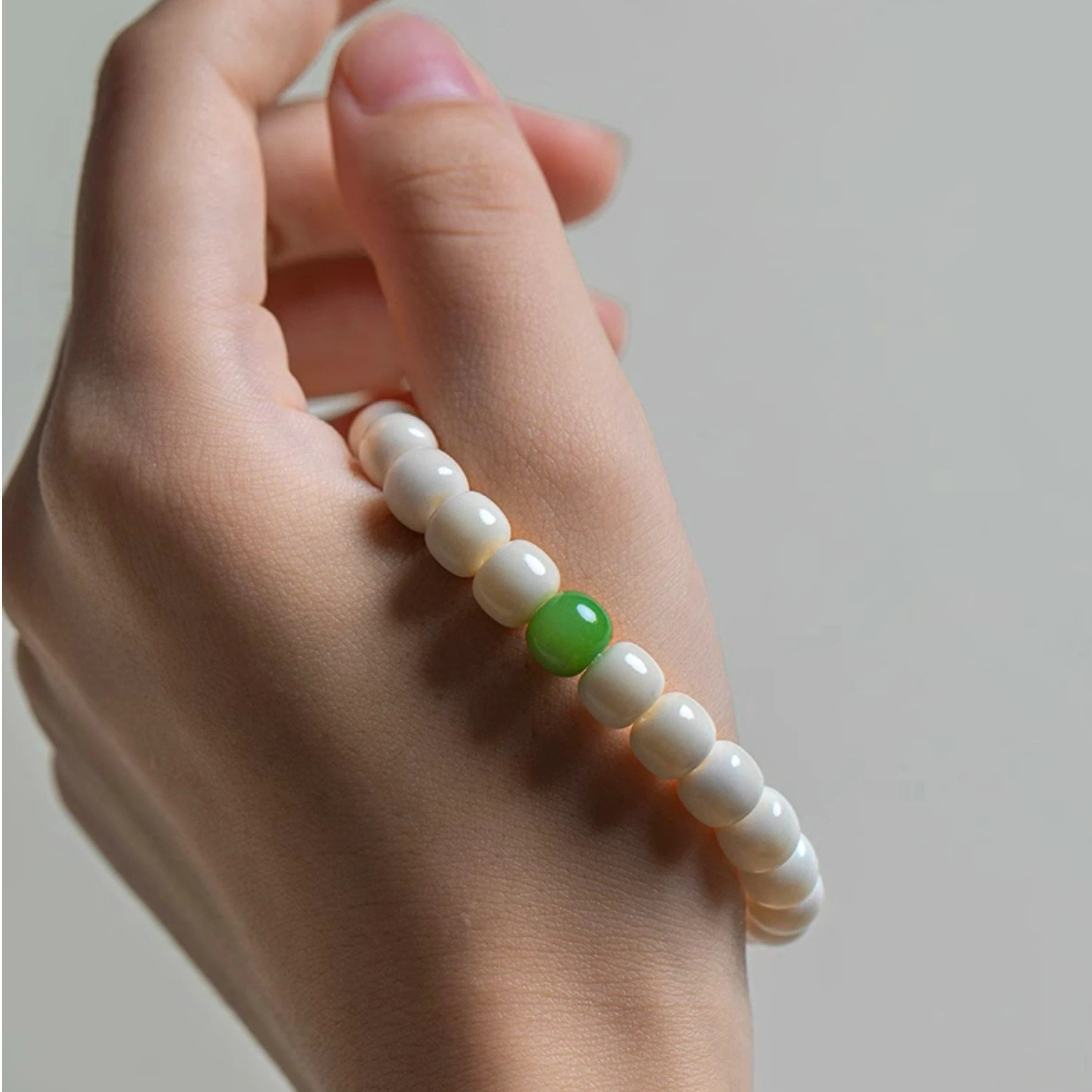 Natural White Jade Bodhi Bracelet with Hetian Jade, Holiday Gift