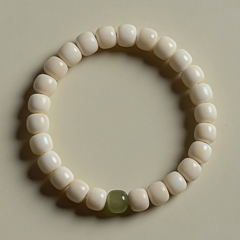 Natural White Jade Bodhi Bracelet with Hetian Jade, Holiday Gift