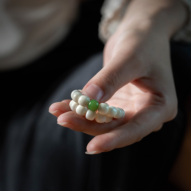 Natural White Jade Bodhi Bracelet with Hetian Jade, Holiday Gift