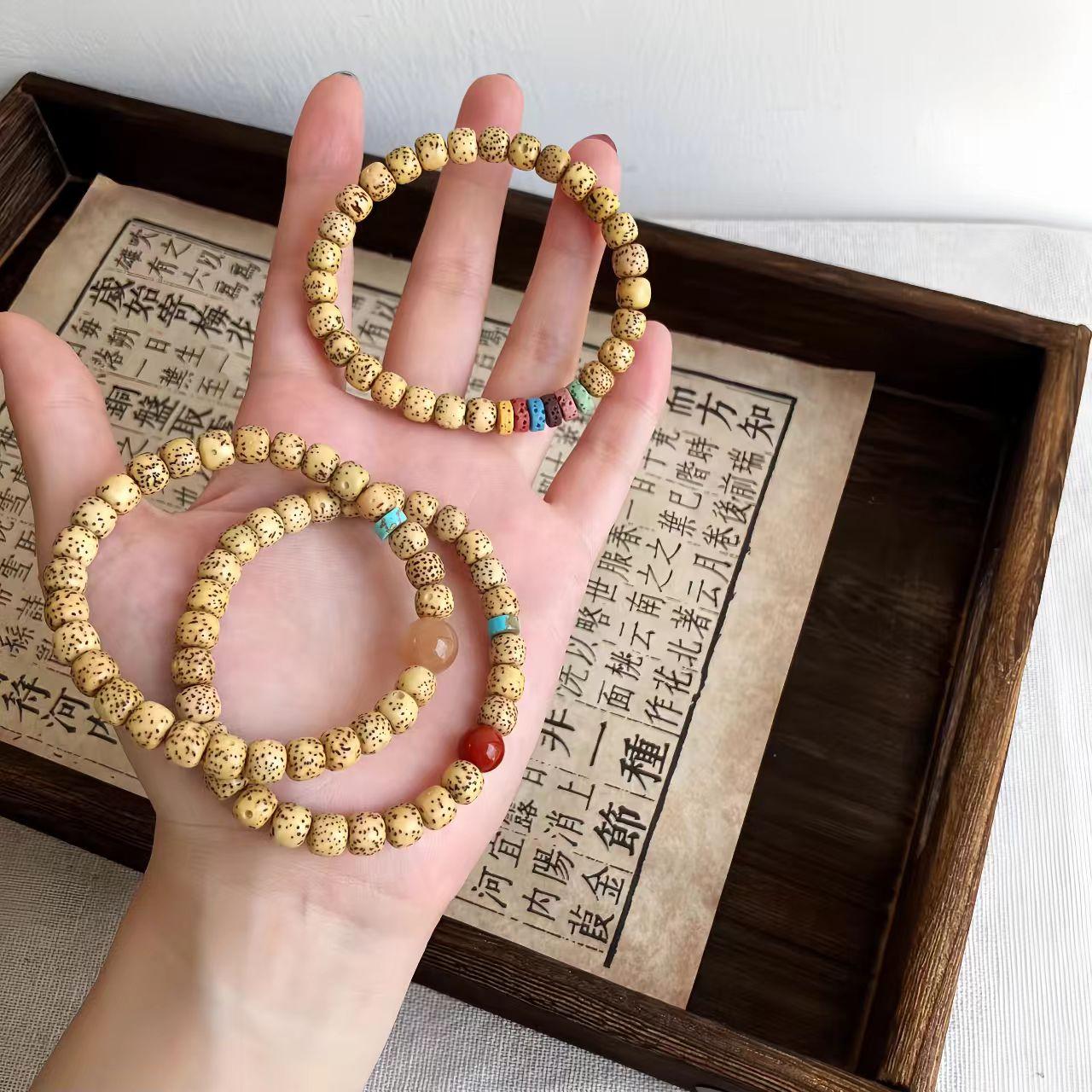 Natural Xingyue Bodhi Bracelet, Cinnabar & Turquoise Vintage Prayer Beads, Mother's Day Gift
