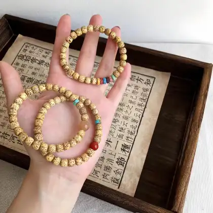 Natural Xingyue Bodhi Bracelet, Cinnabar & Turquoise Vintage Prayer Beads, Mother's Day Gift