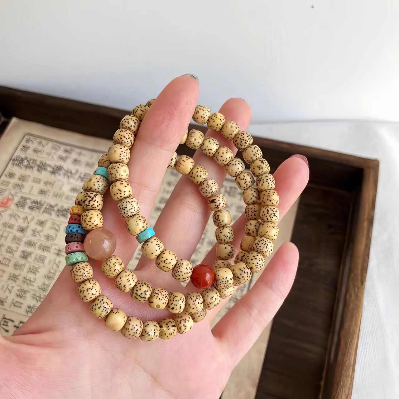 Natural Xingyue Bodhi Bracelet, Cinnabar & Turquoise Vintage Prayer Beads, Mother's Day Gift