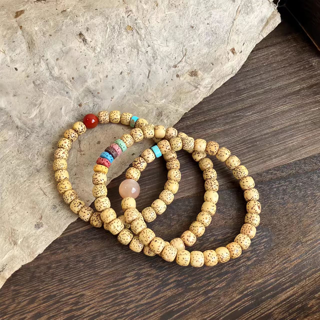 Natural Xingyue Bodhi Bracelet, Cinnabar & Turquoise Vintage Prayer Beads, Mother's Day Gift