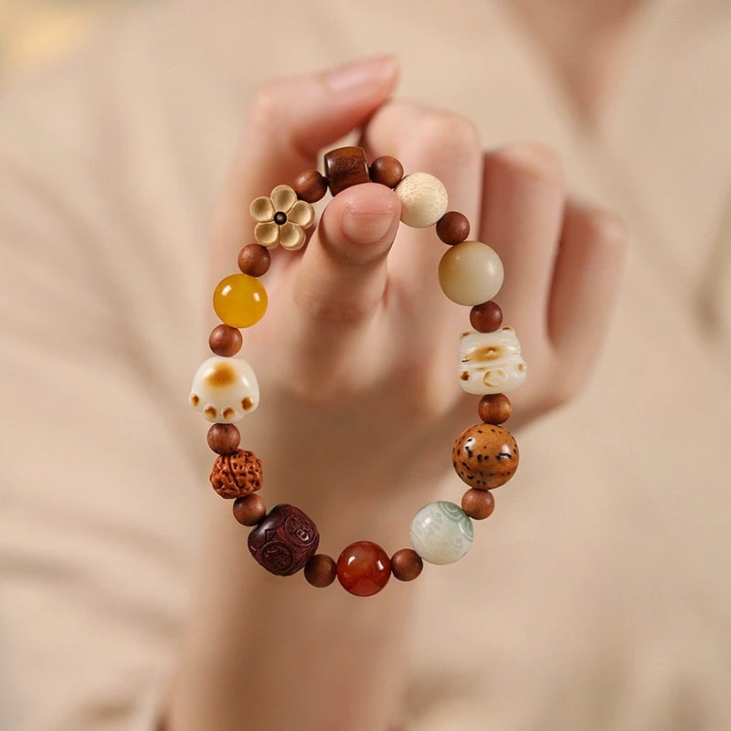 Fortune Eighteen Seeds Duobao Bodhi Charred Cat Paw Bracelet, Unisex Valentine Gift