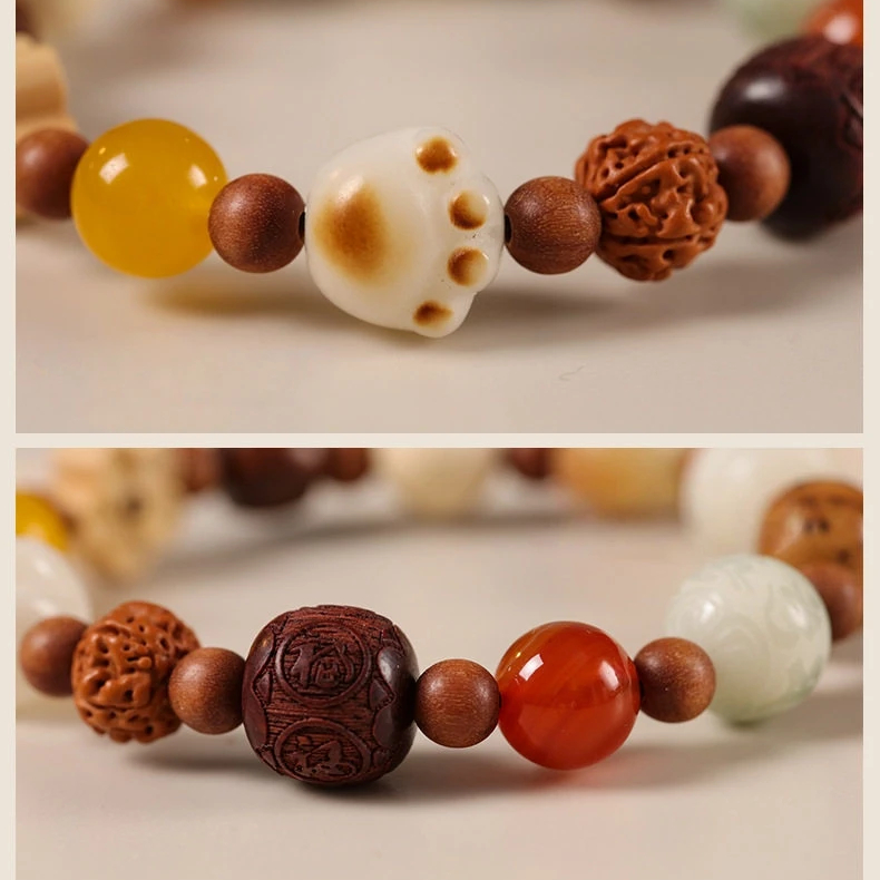 Fortune Eighteen Seeds Duobao Bodhi Charred Cat Paw Bracelet, Unisex Valentine Gift