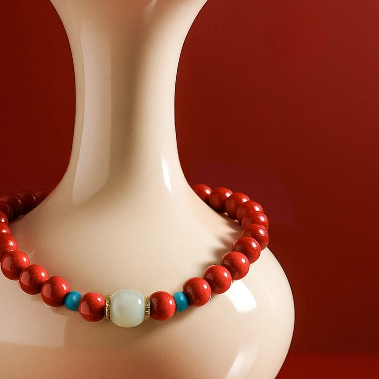 Hetian Jade Cinnabar Bracelet, Light Luxury Beaded New Year Gift