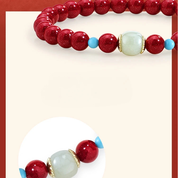 Hetian Jade Cinnabar Bracelet, Light Luxury Beaded New Year Gift