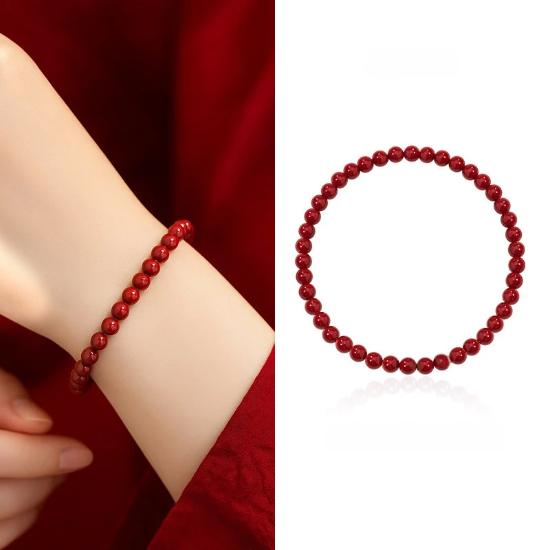 Hetian Jade Cinnabar Bracelet, Light Luxury Beaded New Year Gift