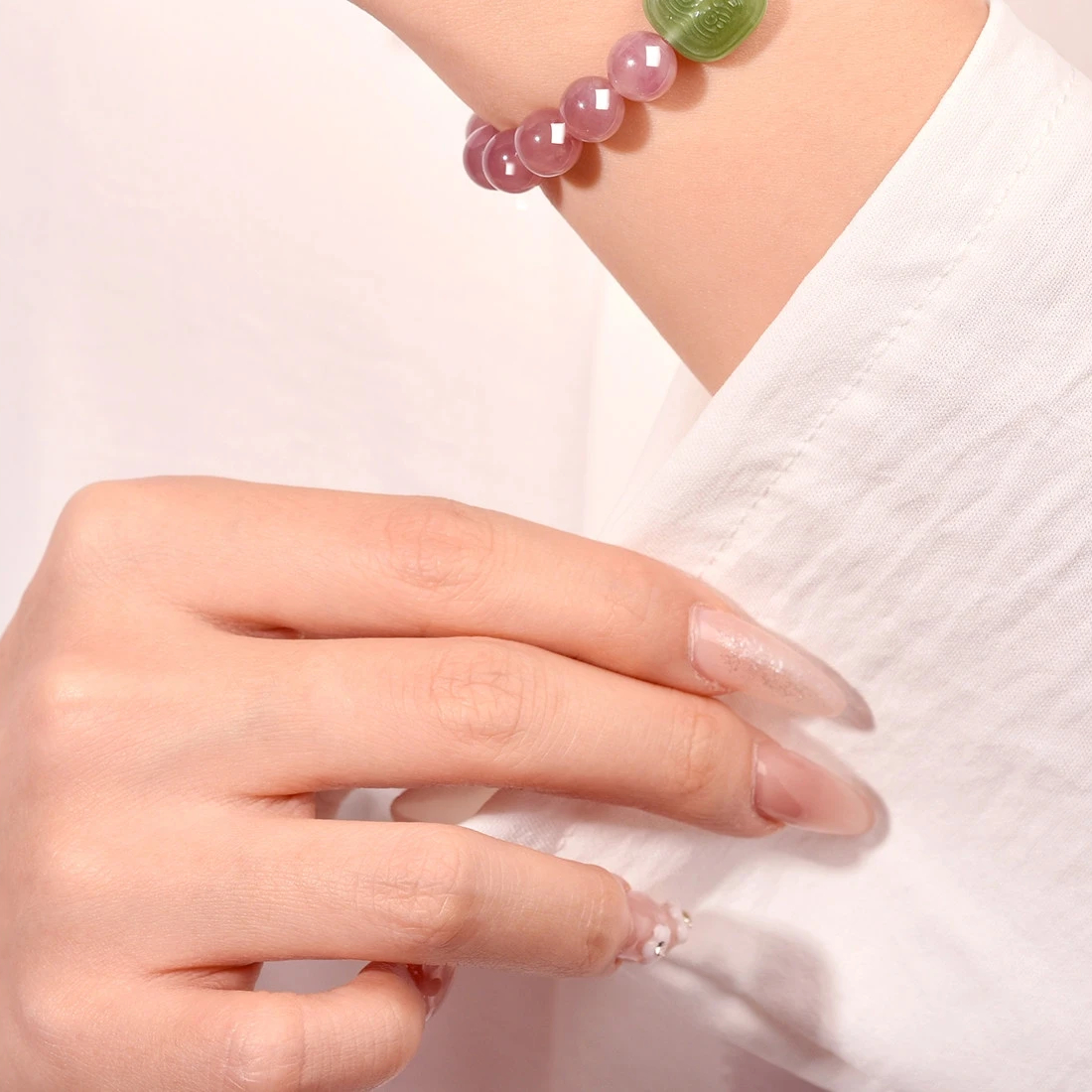 Blessing & Abundance Hetian Jade Natural Rose Quartz Bracelet Valentine Gift
