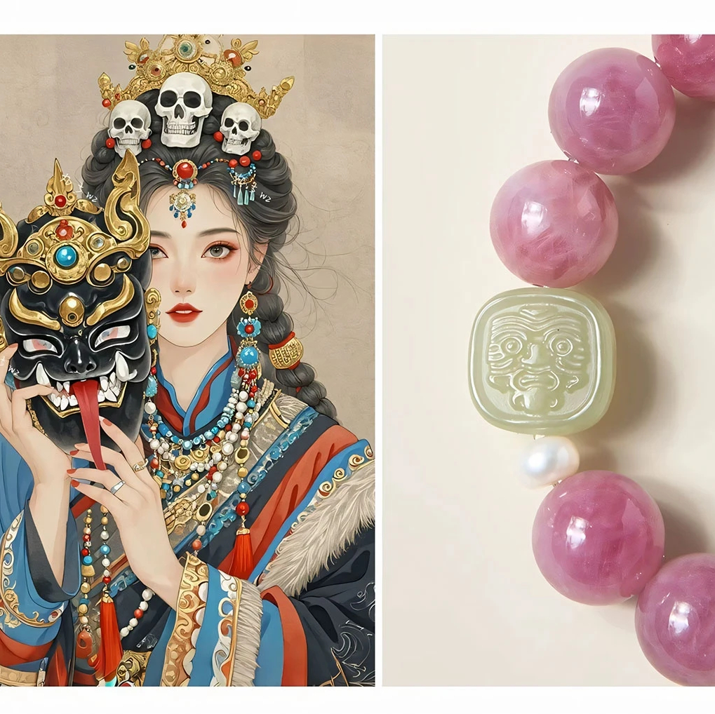Blessing & Abundance Hetian Jade Natural Rose Quartz Bracelet Valentine Gift