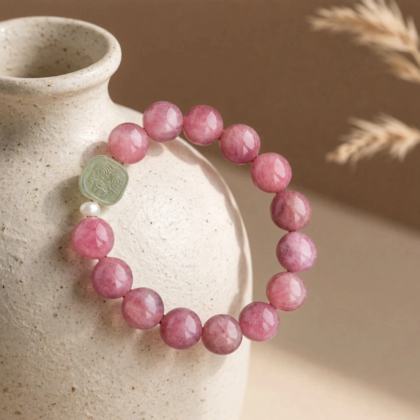 Blessing & Abundance Hetian Jade Natural Rose Quartz Bracelet Valentine Gift