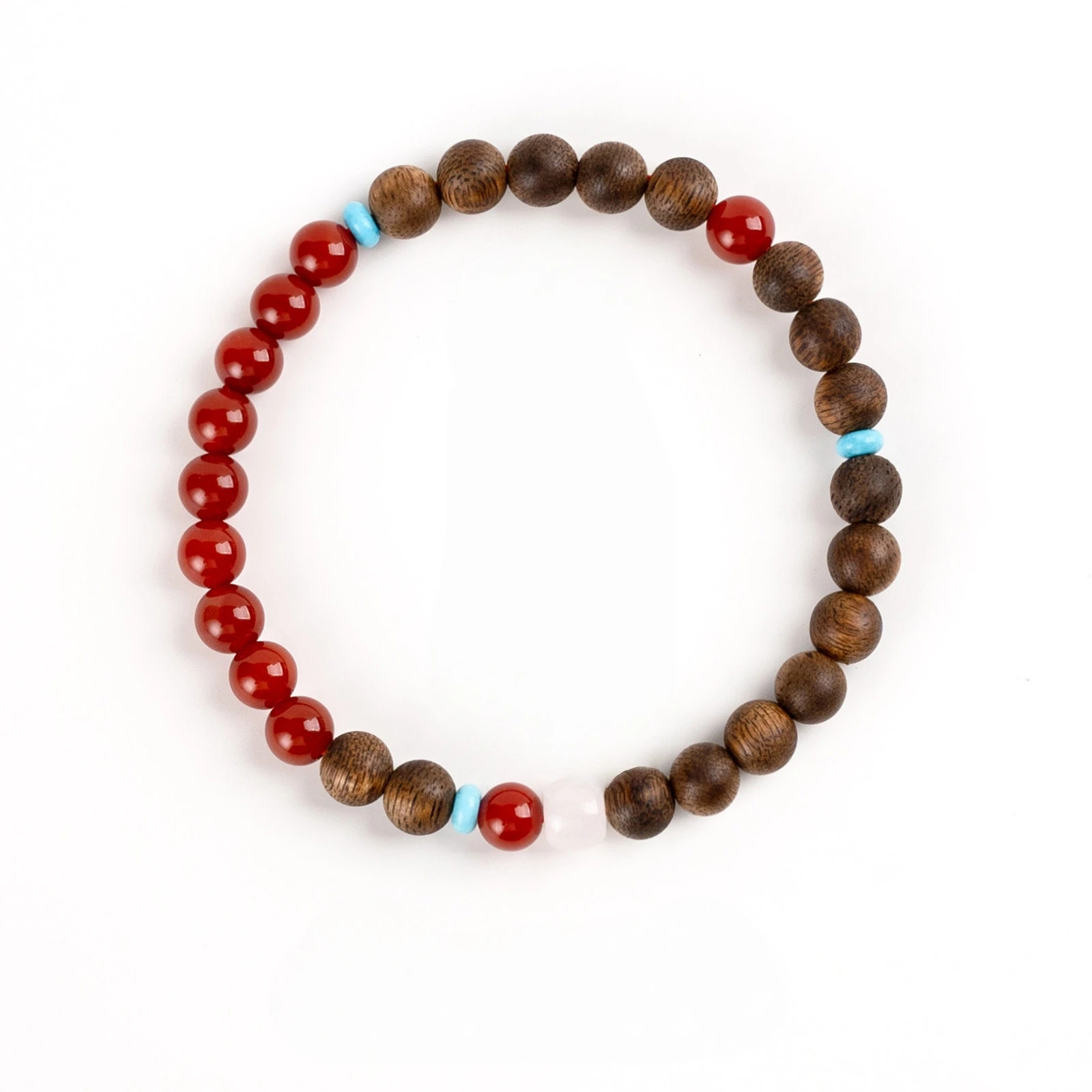 Auspicious Calming Nanhong Agate White Chalcedony Turquoise Agarwood Bracelet | Unisex Valentine Gift