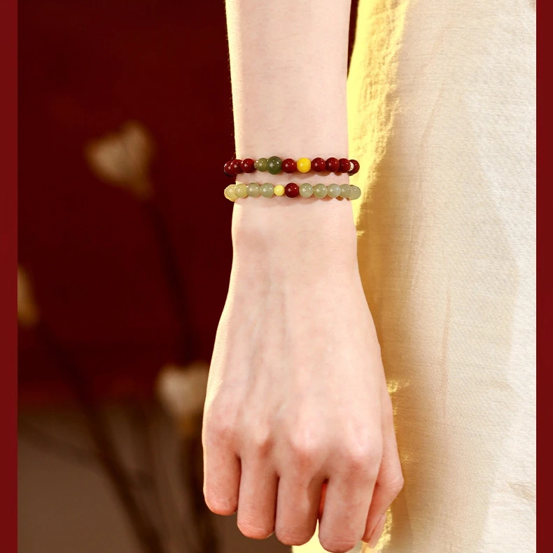 Natural Hetian Jade Cinnabar Amber Bracelet | Women’s Unique Valentine Gift