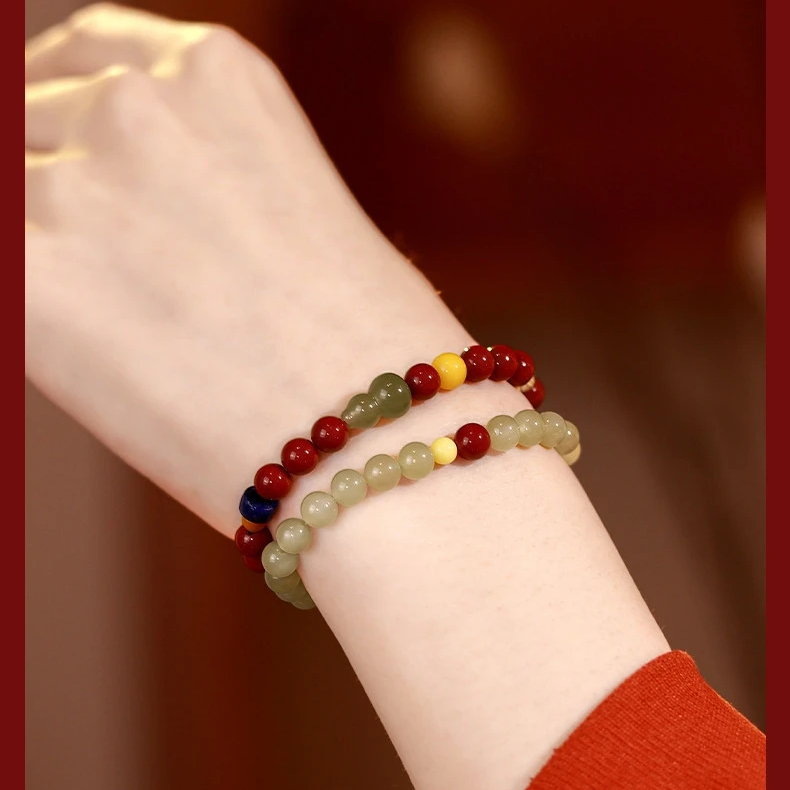 Natural Hetian Jade Cinnabar Amber Bracelet | Women’s Unique Valentine Gift