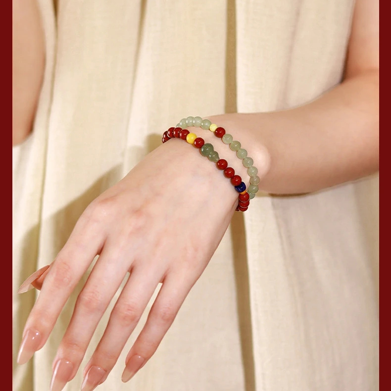 Natural Hetian Jade Cinnabar Amber Bracelet | Women’s Unique Valentine Gift