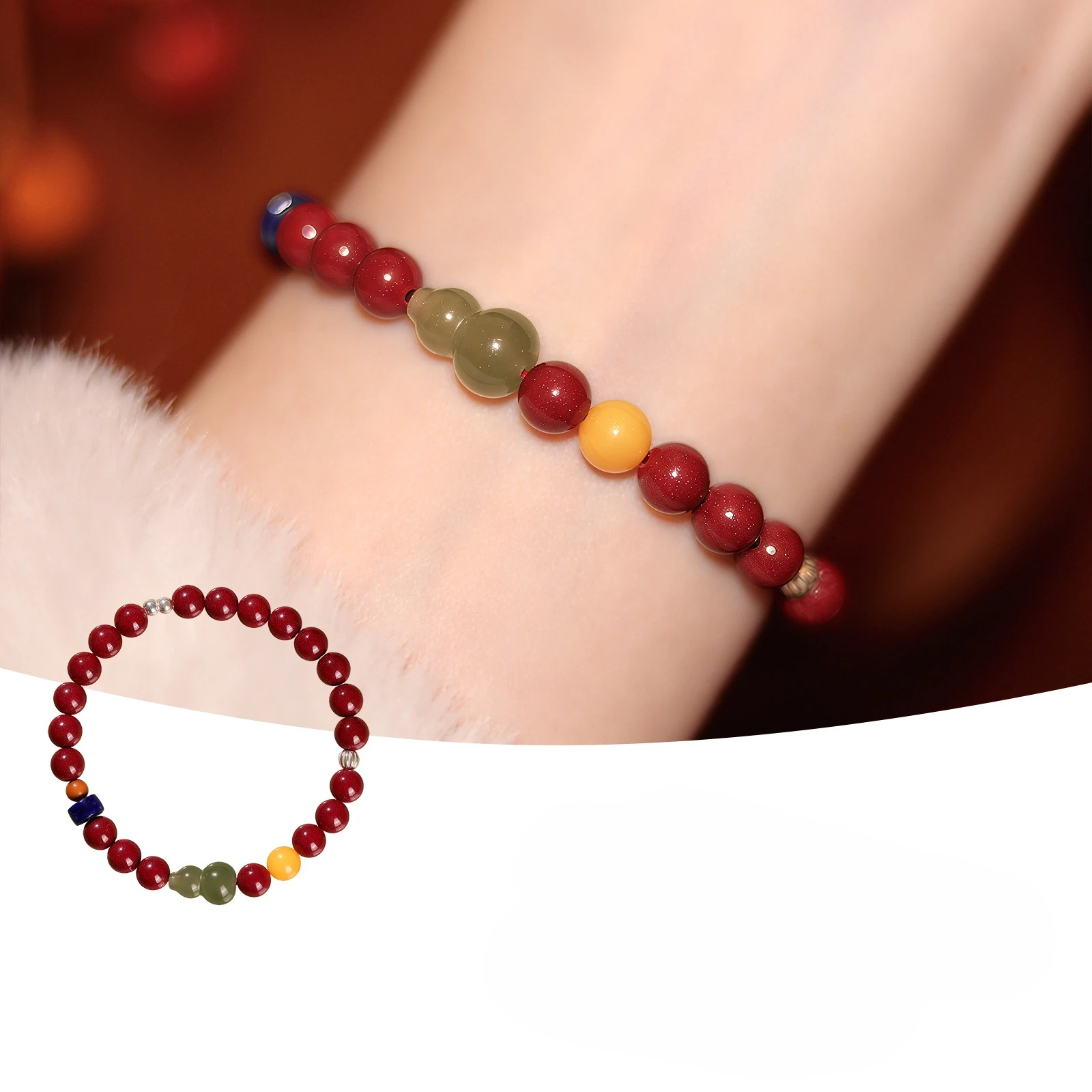 Natural Hetian Jade Cinnabar Amber Bracelet | Women’s Unique Valentine Gift