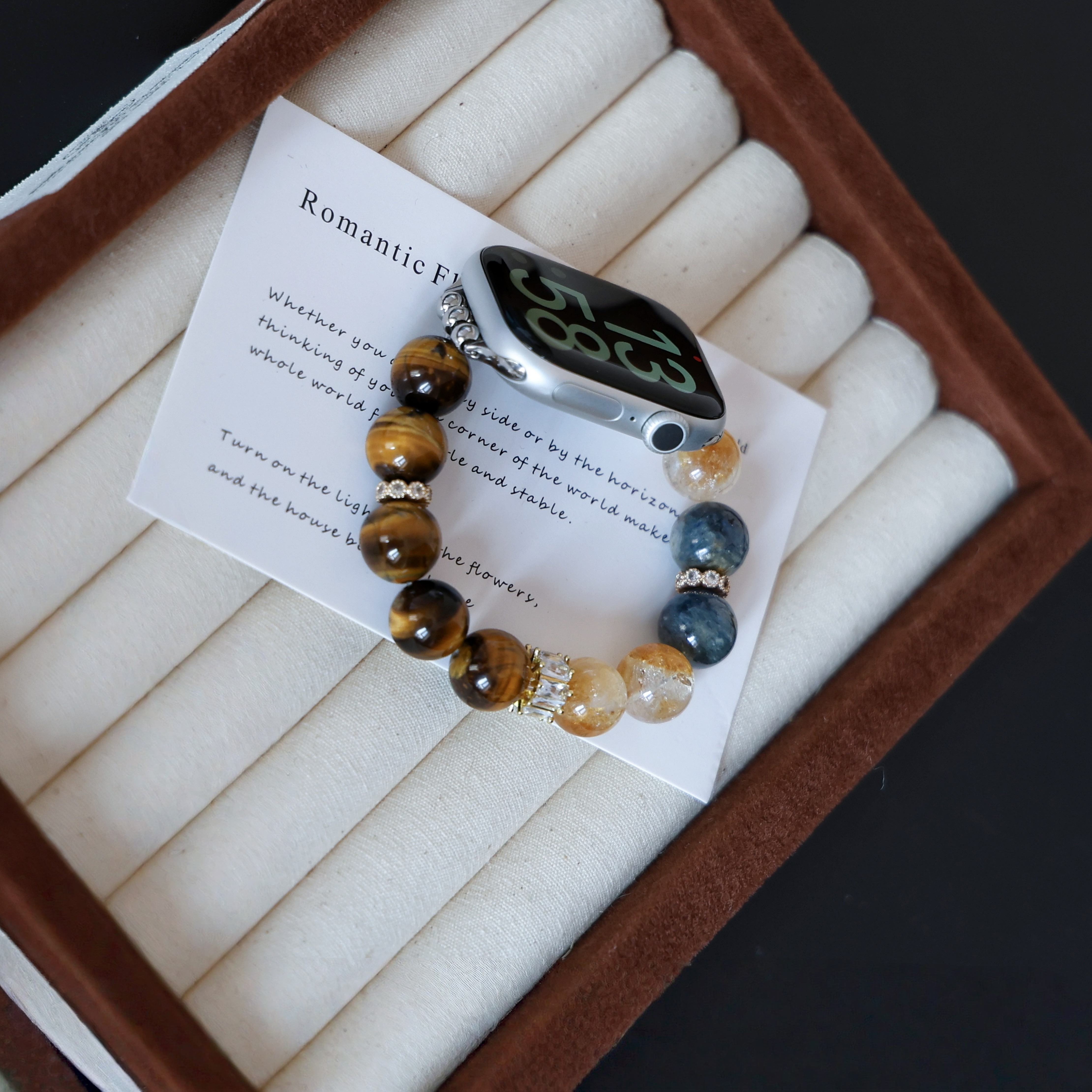 Tiger's Eye Spliced Strap for Apple Watch S11/S10/S9/S8 Retro Mixed‑Match Gift for Women