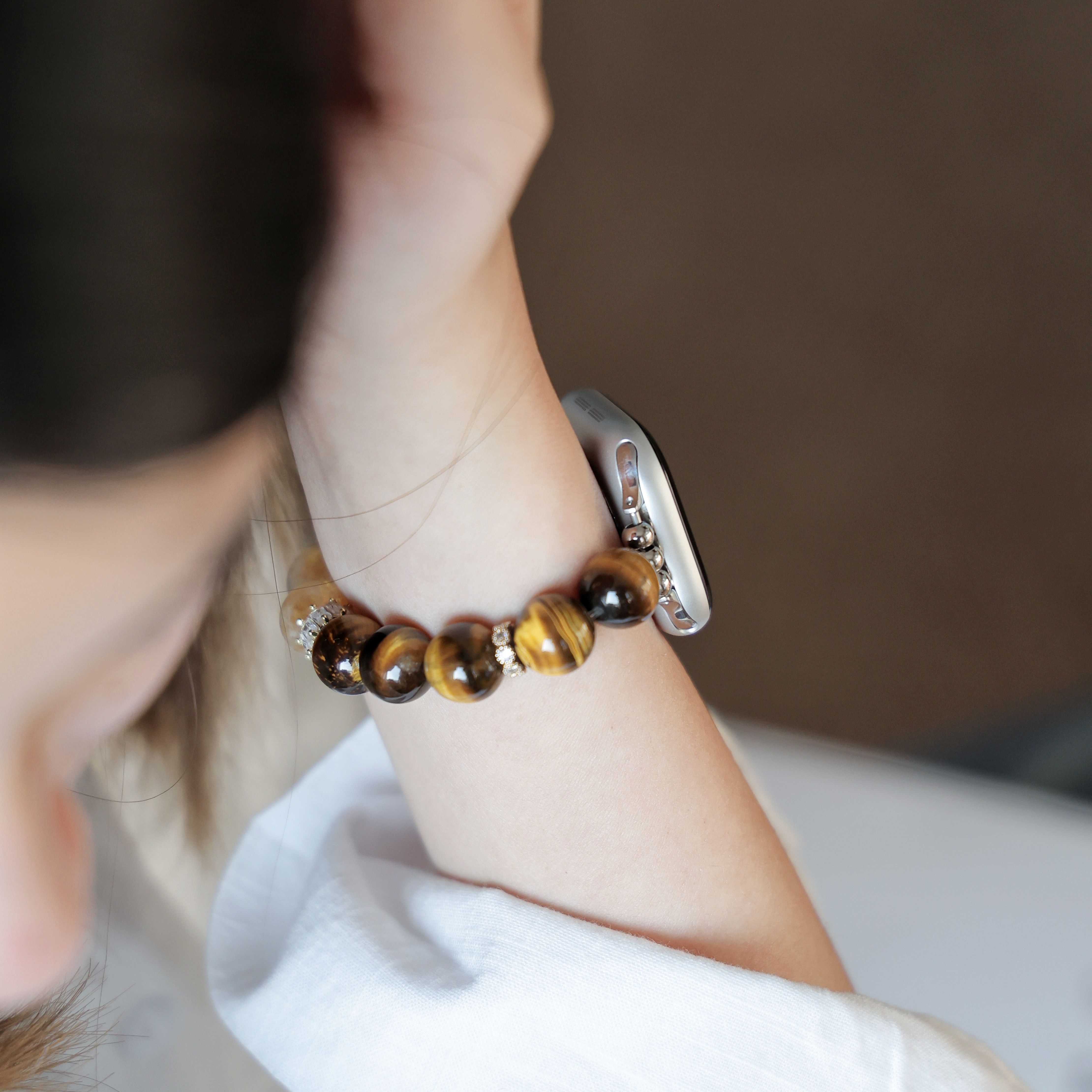 Tiger's Eye Spliced Strap for Apple Watch S11/S10/S9/S8 Retro Mixed‑Match Gift for Women