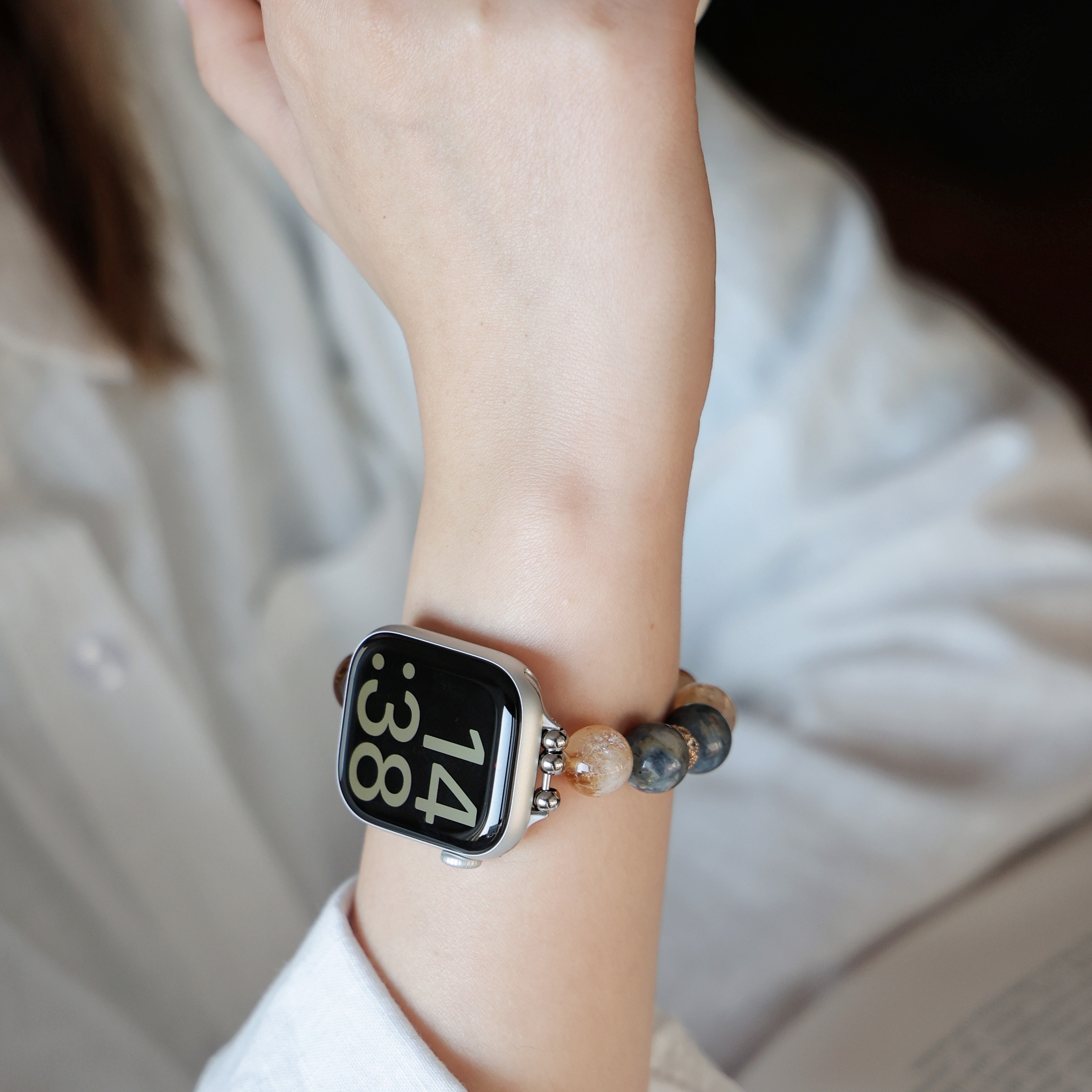 Tiger's Eye Spliced Strap for Apple Watch S11/S10/S9/S8 Retro Mixed‑Match Gift for Women
