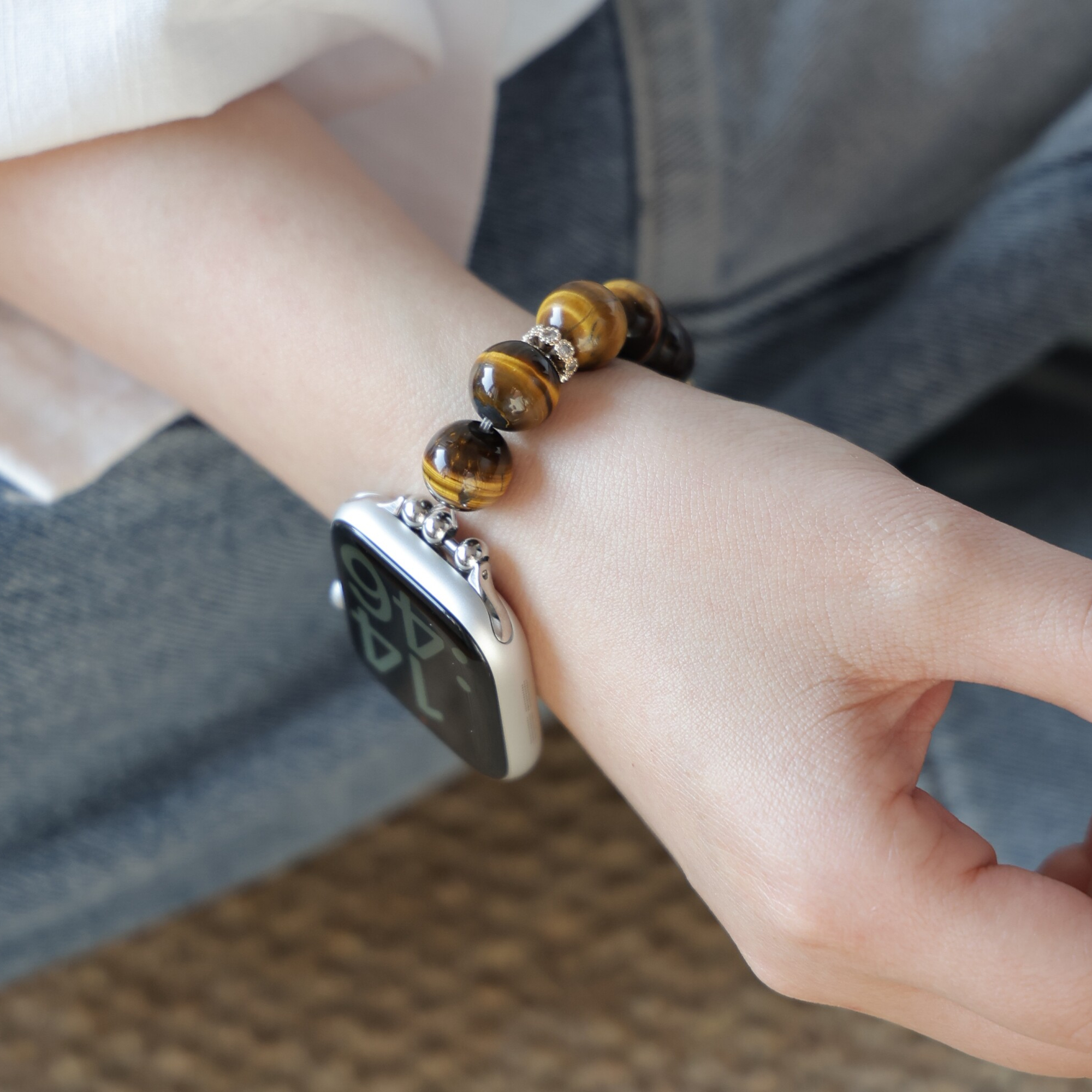 Tiger's Eye Spliced Strap for Apple Watch S11/S10/S9/S8 Retro Mixed‑Match Gift for Women