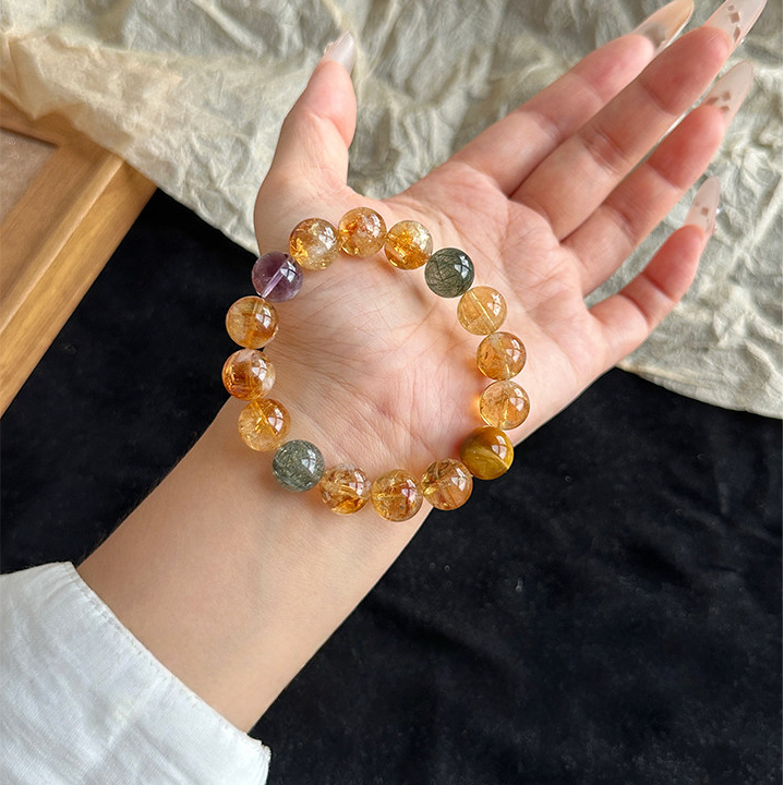 Natural Citrine & Golden Tiger's Eye Bracelet, Women Wealth & Career Gift