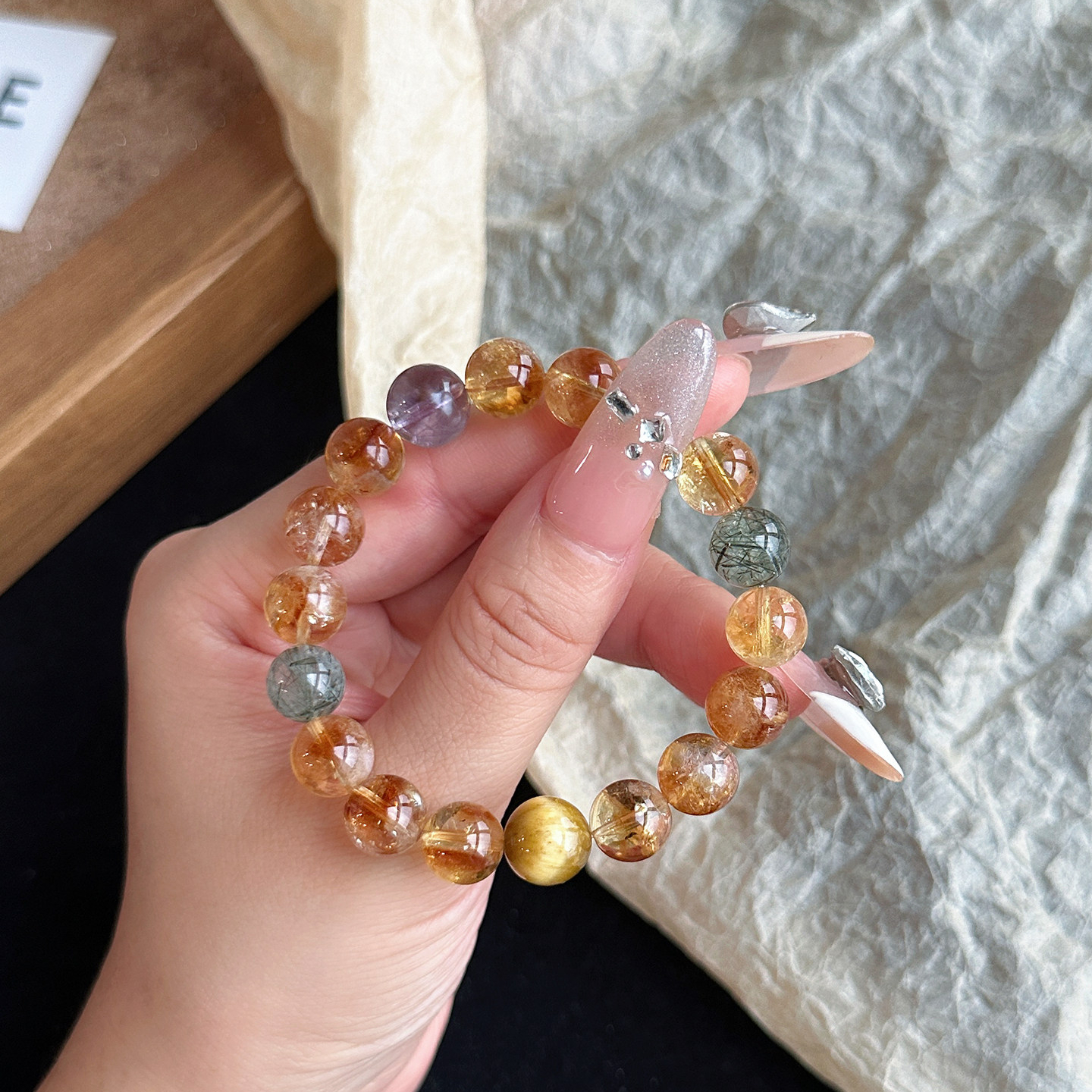 Natural Citrine & Golden Tiger's Eye Bracelet, Women Wealth & Career Gift