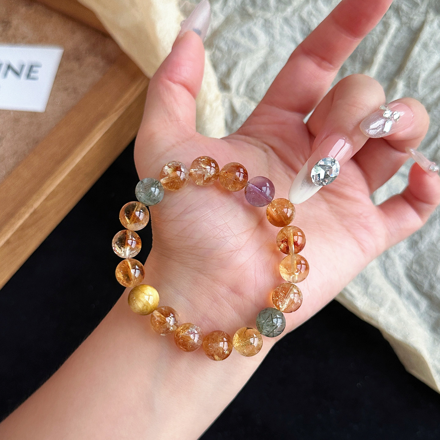 Natural Citrine & Golden Tiger's Eye Bracelet, Women Wealth & Career Gift