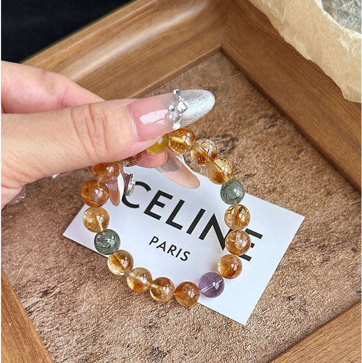 Natural Citrine & Golden Tiger's Eye Bracelet, Women Wealth & Career Gift