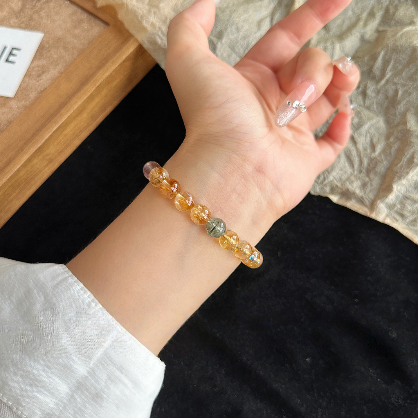 Natural Citrine & Golden Tiger's Eye Bracelet, Women Wealth & Career Gift