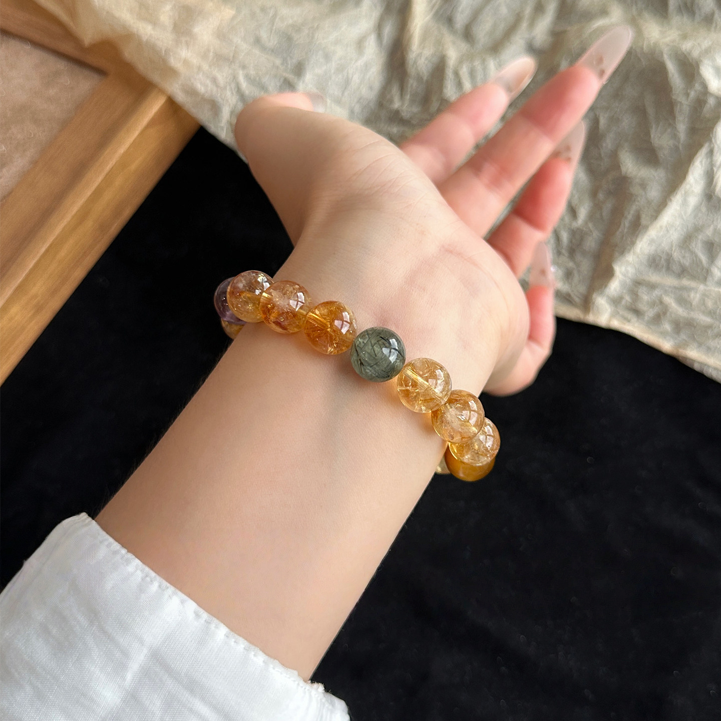 Natural Citrine & Golden Tiger's Eye Bracelet, Women Wealth & Career Gift