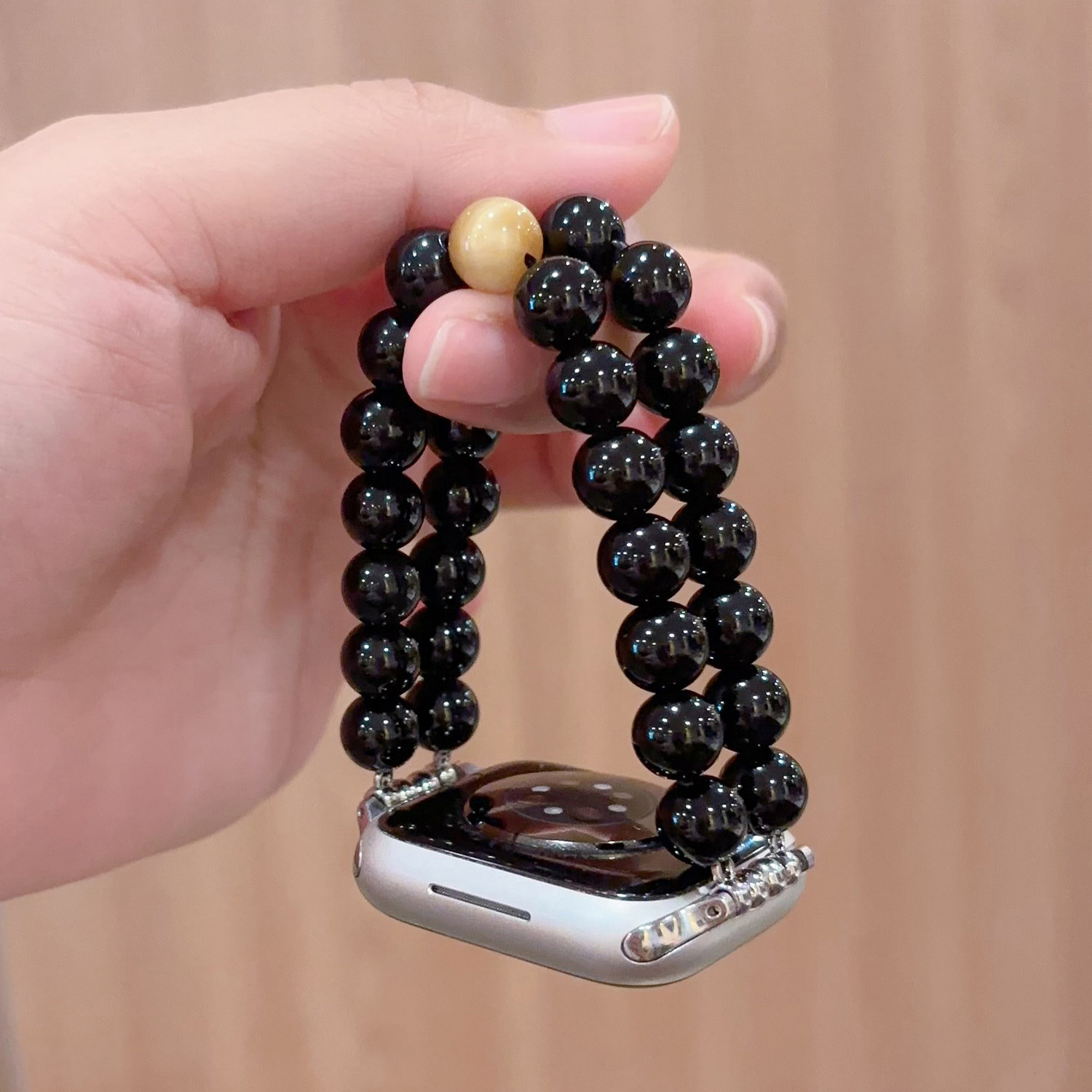 Tiger's Eye & Obsidian Beaded Bracelet Strap for Apple Watch S11/S9/S8/S7/SE, Birthday Gift