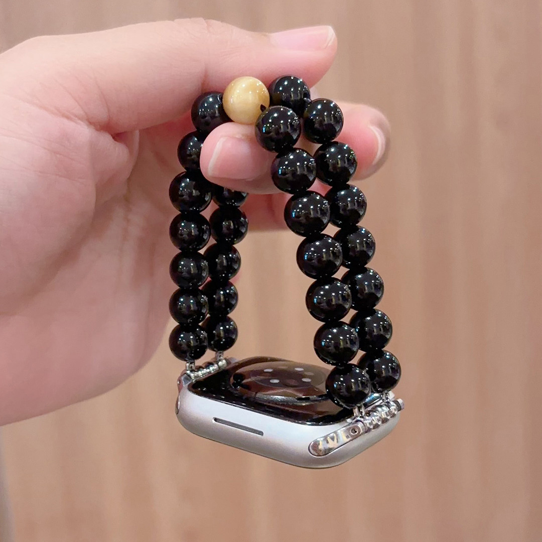 Tiger's Eye & Obsidian Beaded Bracelet Strap for Apple Watch S11/S9/S8/S7/SE, Birthday Gift