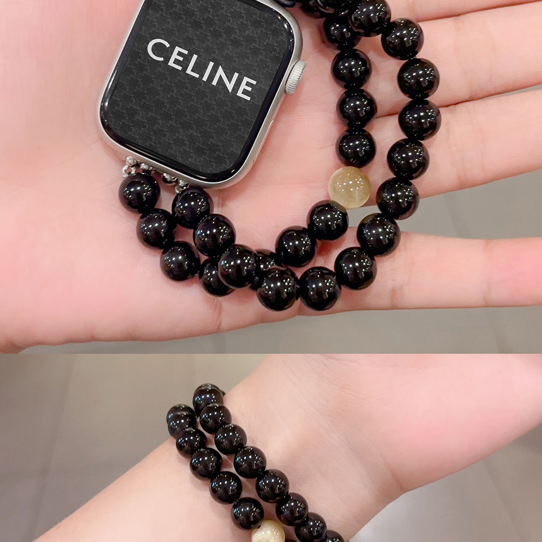 Tiger's Eye & Obsidian Beaded Bracelet Strap for Apple Watch S11/S9/S8/S7/SE, Birthday Gift