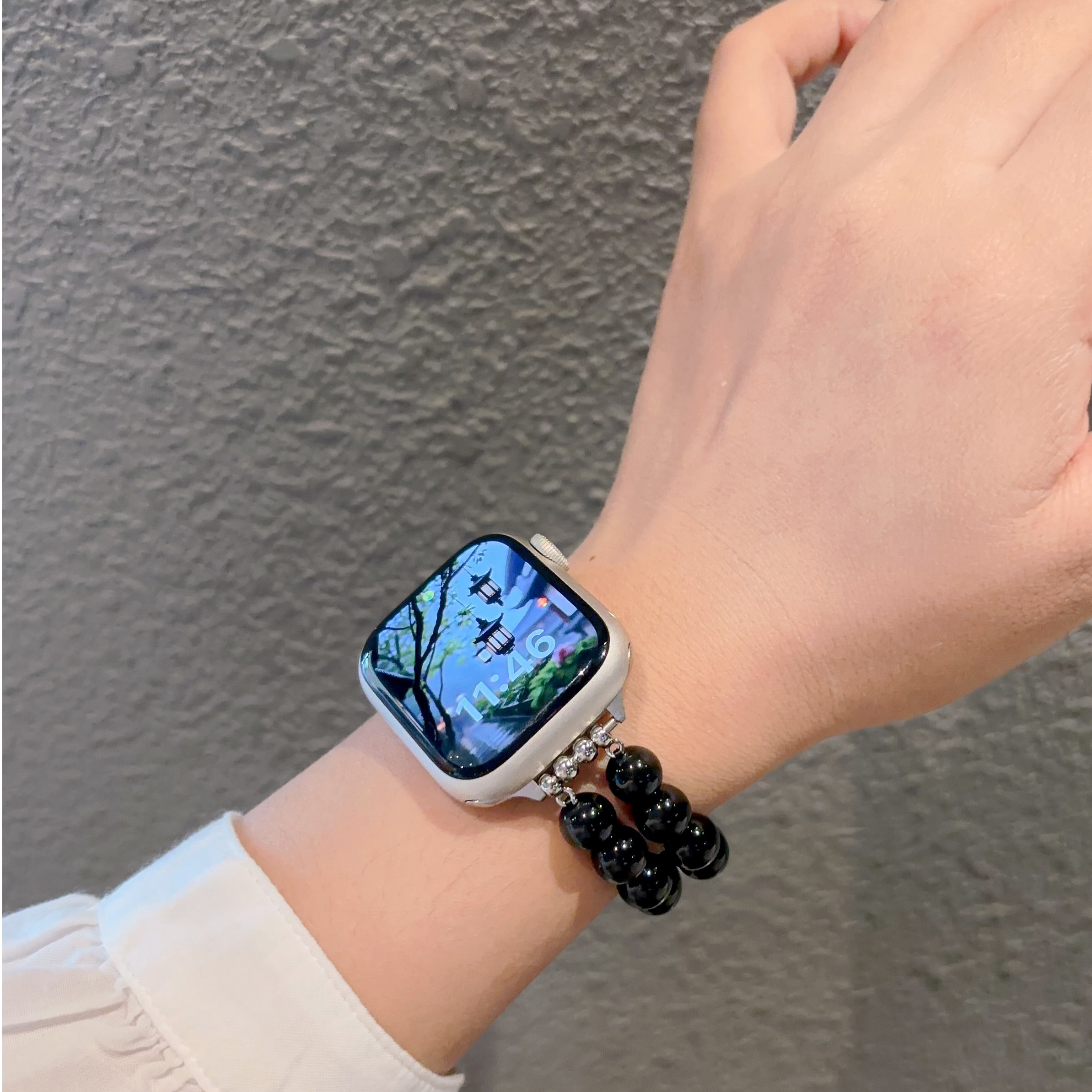 Tiger's Eye & Obsidian Beaded Bracelet Strap for Apple Watch S11/S9/S8/S7/SE, Birthday Gift