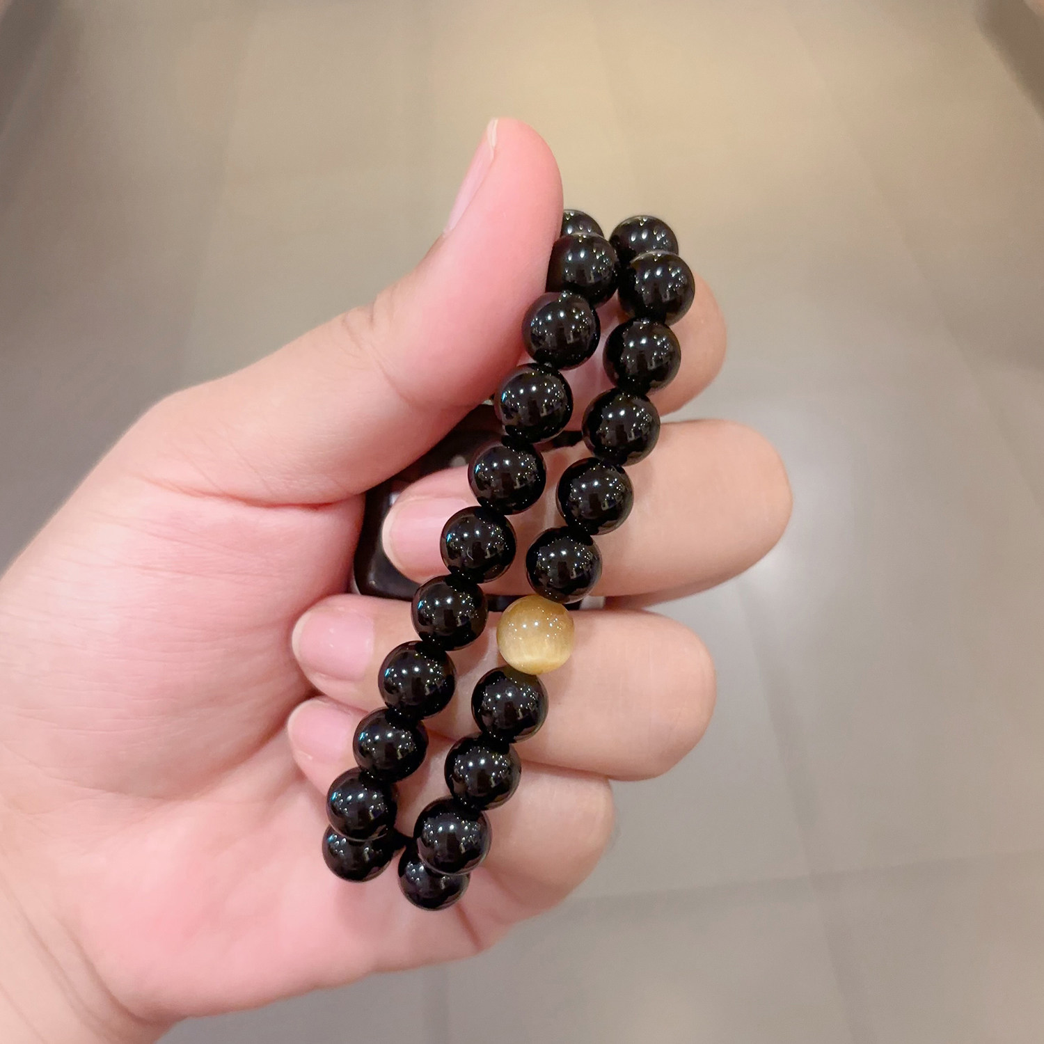 Tiger's Eye & Obsidian Beaded Bracelet Strap for Apple Watch S11/S9/S8/S7/SE, Birthday Gift