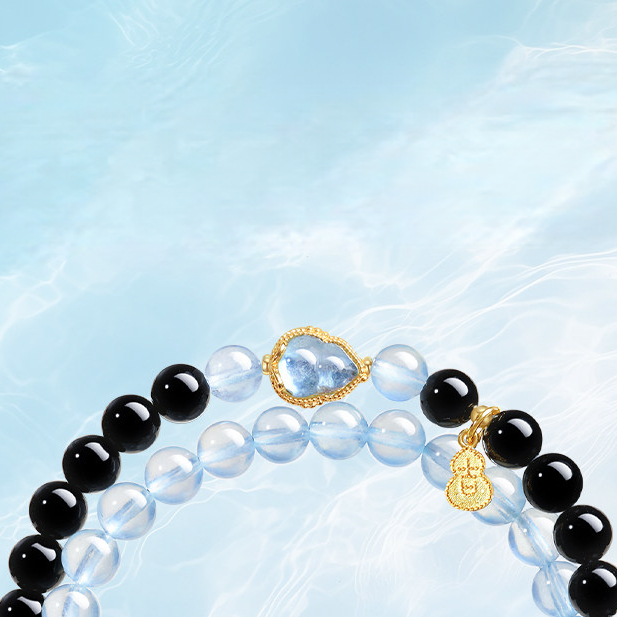 Natural Obsidian Aquamarine Double‑Loop Bracelet for Women, Wealth & Fortune, Valentine’s Day Gift