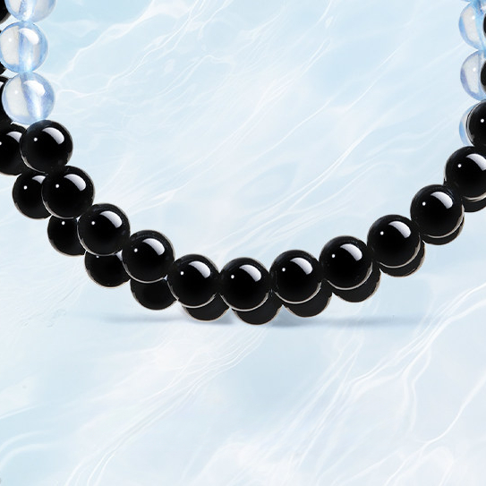 Natural Obsidian Aquamarine Double‑Loop Bracelet for Women, Wealth & Fortune, Valentine’s Day Gift