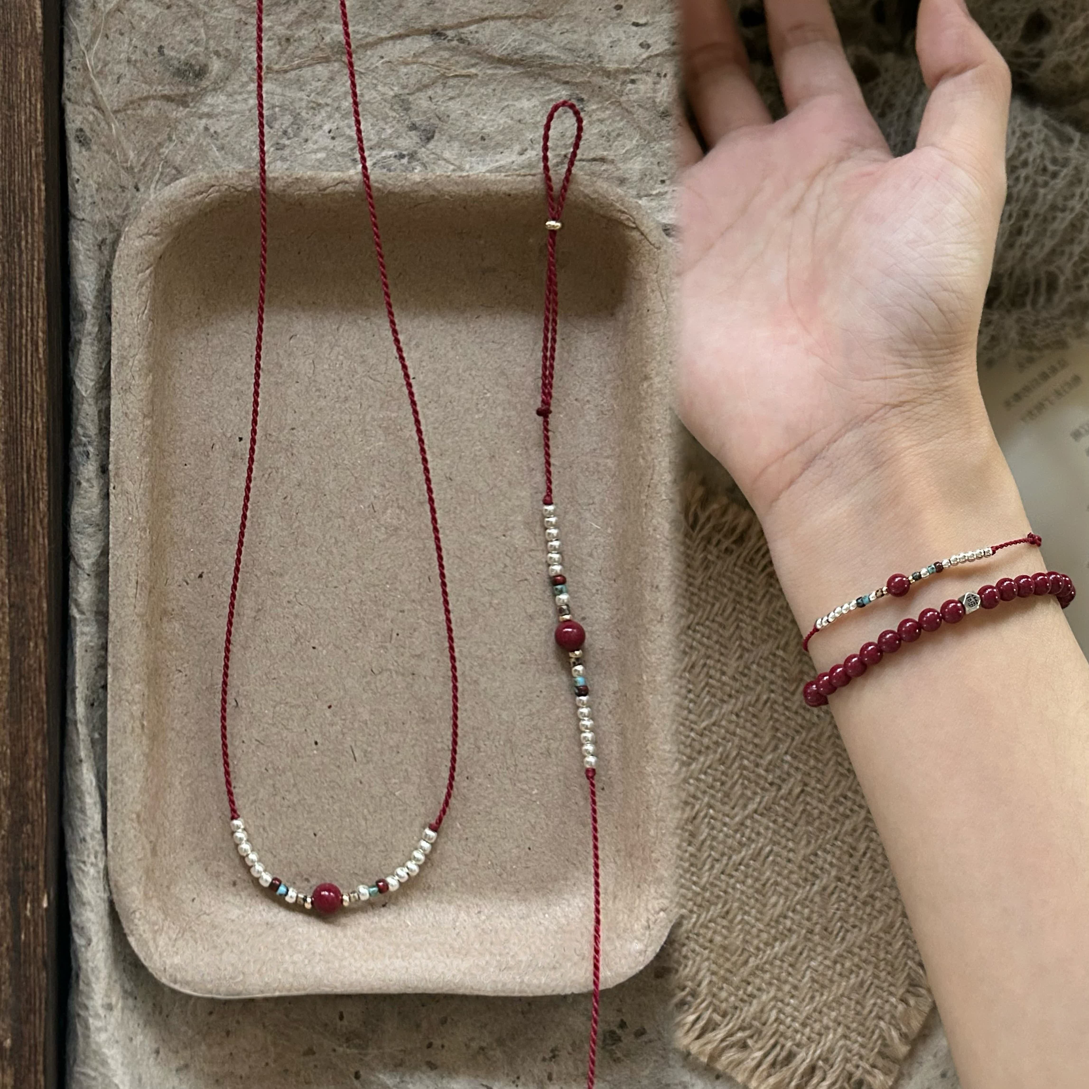 Cinnabar Red String Bracelet S925 Silver Necklace Mother's Day Gift