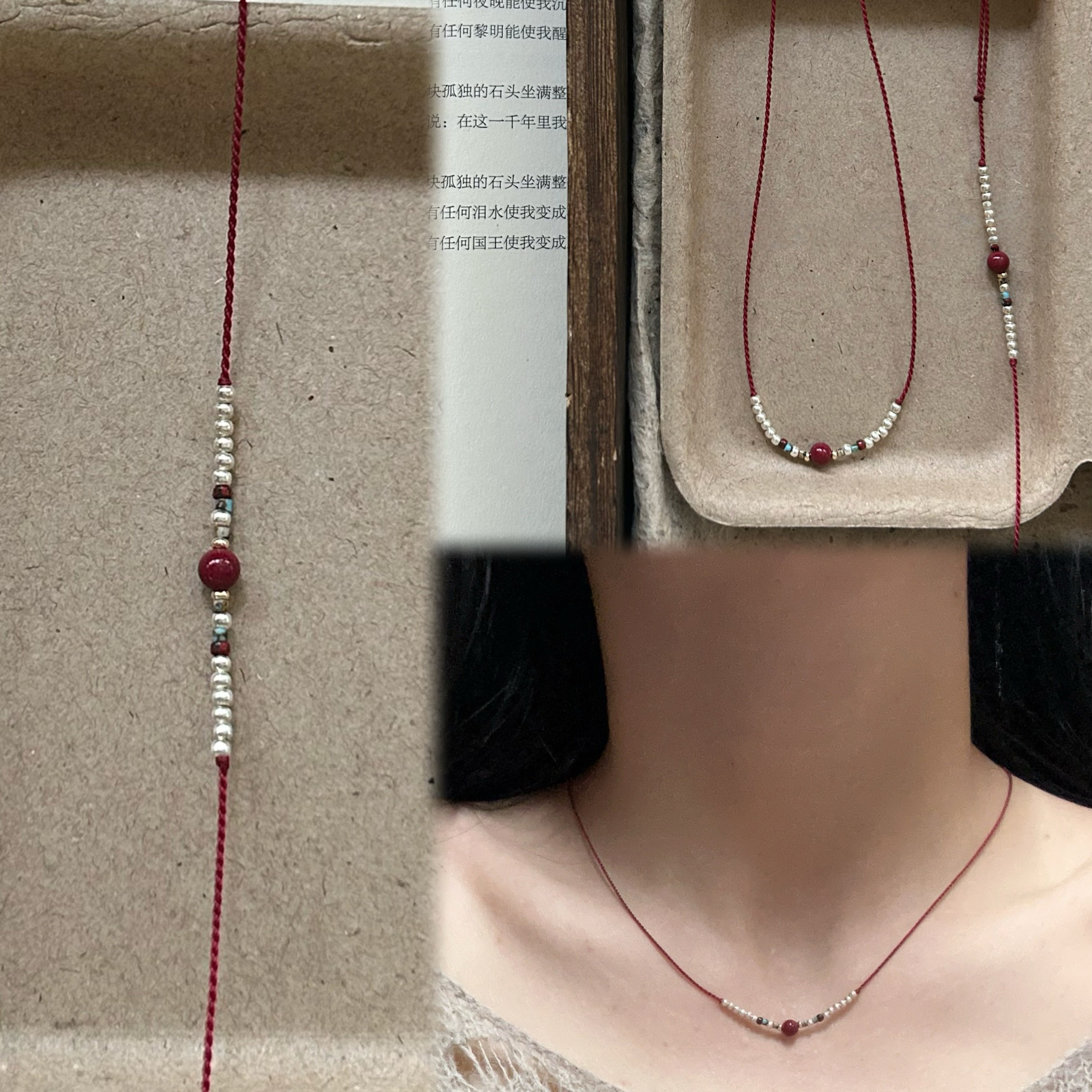 Cinnabar Red String Bracelet S925 Silver Necklace Mother's Day Gift