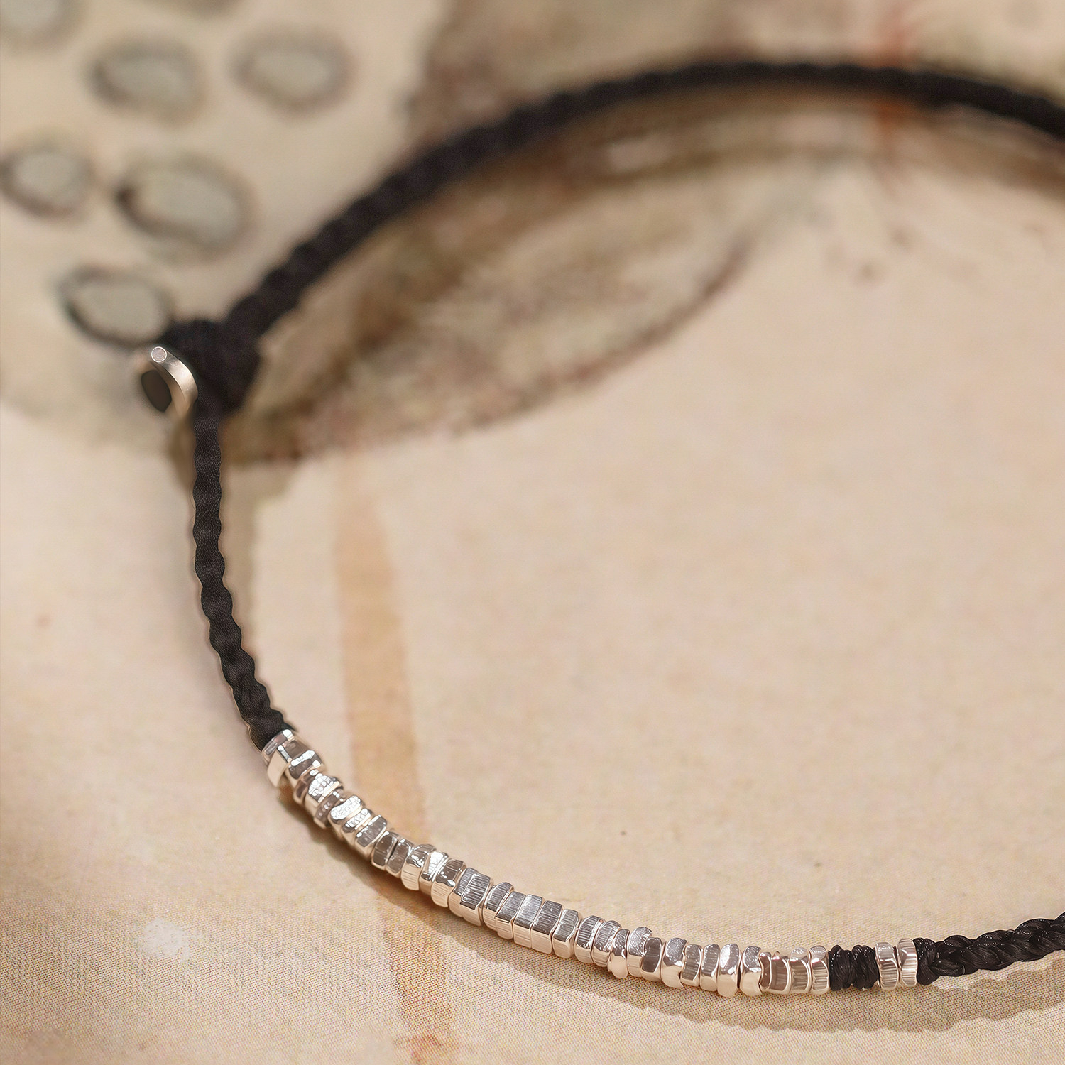 Natural Obsidian & Sterling Silver Chip Bracelet Stackable Wealth Fortune Valentine Gift